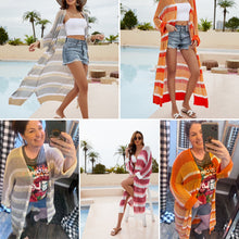 Load image into Gallery viewer, Striped Cuffed Sleeve Long Beach Kimono