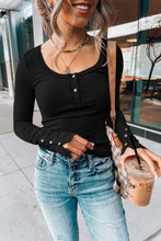 Load image into Gallery viewer, Crewneck Buttons Ribbed Knit Long Sleeve Top