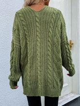 Load image into Gallery viewer, Woven Right Cable-Knit Open Front Cardigan with Front Pockets