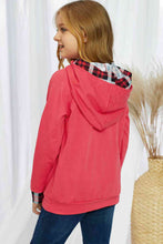 Load image into Gallery viewer, Girls Plaid Decorative Button Hoodie with Pockets