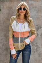 Load image into Gallery viewer, Zip-Up Raglan Sleeve Openwork Hooded Cardigan