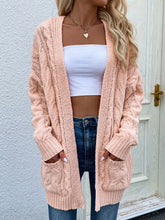Load image into Gallery viewer, Woven Right Cable-Knit Open Front Cardigan with Front Pockets