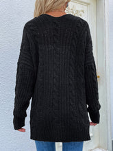 Load image into Gallery viewer, Woven Right Cable-Knit Open Front Cardigan with Front Pockets