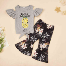 Load image into Gallery viewer, HELLO SUMMER Graphic Top and Floral Flare Pants Set