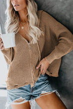 Load image into Gallery viewer, Zipper V-Neck Dropped Sleeve Hooded Solid Sweater