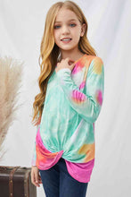 Load image into Gallery viewer, Girls Tie-Dye Twist Front Long Sleeve Top