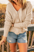 Load image into Gallery viewer, Zipper V-Neck Dropped Sleeve Hooded Solid Sweater