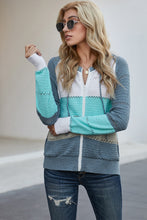 Load image into Gallery viewer, Zip-Up Raglan Sleeve Openwork Hooded Cardigan