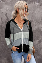 Load image into Gallery viewer, Zip-Up Raglan Sleeve Openwork Hooded Cardigan