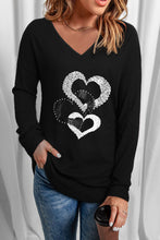 Load image into Gallery viewer, Heart Contrast V-Neck Long Sleeve Tee