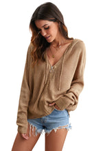 Load image into Gallery viewer, Zipper V-Neck Dropped Sleeve Hooded Solid Sweater