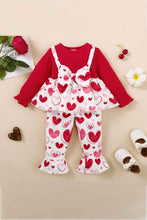 Load image into Gallery viewer, Girls Heart Print Bow Detail Sweater and Flare Pants Set