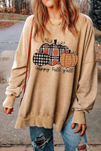 Load image into Gallery viewer, Plaid Pumpkin Graphic Washed Split Sweatshirt