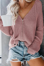 Load image into Gallery viewer, Zipper V-Neck Dropped Sleeve Hooded Solid Sweater