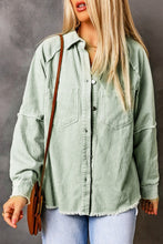 Load image into Gallery viewer, Green Frayed Boyfriend Corduroy Shacket