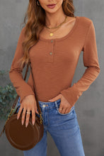 Load image into Gallery viewer, Crewneck Buttons Ribbed Knit Long Sleeve Top