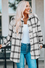 Load image into Gallery viewer, Plaid Curved Hem Dropped Shoulder Longline Shirt Jacket
