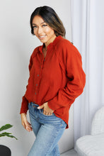 Load image into Gallery viewer, Zenana Frayed Trim Button-Up Textured Shirt