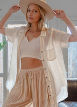 Load image into Gallery viewer, Zenana "April" Gauze Button Down Raw Edge Short Sleeve Top