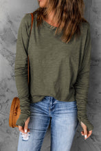 Load image into Gallery viewer, Green Crew Neck Thumb Hole Sleeve Top