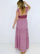 Load image into Gallery viewer, Pink Shirred Ruffled Sleeveless Floral Maxi Dress