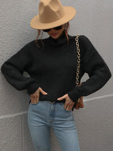 Load image into Gallery viewer, Woven Right High Neck Balloon Sleeve Rib-Knit Pullover Sweater