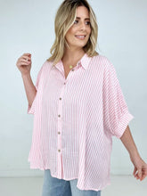 Load image into Gallery viewer, Zenana "Lucky Stripes" Oversized Striped Short Sleeve Button-Up Shirt