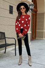 Load image into Gallery viewer, Heart Pattern Lantern Sleeve Round Neck Tunic Sweater