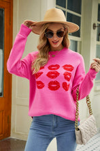 Load image into Gallery viewer, Lip Graphic Slit Dropped Shoulder Sweater