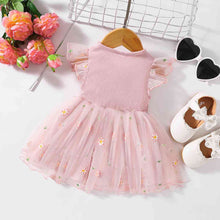 Load image into Gallery viewer, Embroidered Round Neck Flutter Sleeve Dress