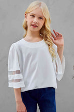 Load image into Gallery viewer, Girls Sheer Striped Flare Sleeve Tee Shirt