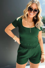 Load image into Gallery viewer, Green Ribbed Knit Shorts Lounge Set