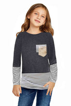 Load image into Gallery viewer, Girls Striped Color Block Sequin Pocket Top