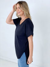 Load image into Gallery viewer, Zenana "Luxe" Rolled Sleeve Side Slit Hi-Low Hem Top