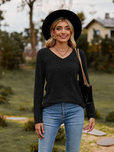Load image into Gallery viewer, Ribbed V-Neck Long Sleeve Tee