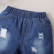 Load image into Gallery viewer, Sunflower Print Top and Distressed Denim Shorts Set