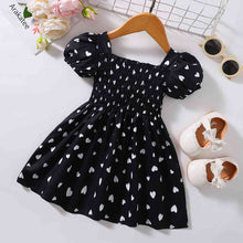 Load image into Gallery viewer, Heart Print Smocked Square Neck Dress