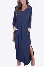 Load image into Gallery viewer, Split Long Sleeve V-Neck Maxi Dress