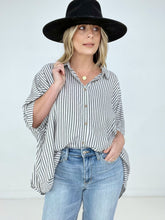 Load image into Gallery viewer, Zenana "Lucky Stripes" Oversized Striped Short Sleeve Button-Up Shirt