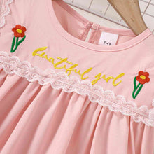 Load image into Gallery viewer, Girls Embroidered Lace Trim Round Neck Dress