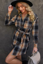 Load image into Gallery viewer, Plaid Tie Waist Button Down Shirt Dress