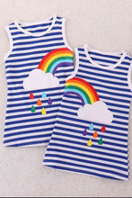 Load image into Gallery viewer, Girls Rainbow Graphic Striped Sleeveless Dress