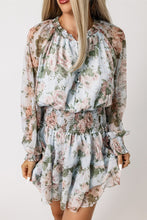 Load image into Gallery viewer, Green Floral Print Tiered Ruffled Shirred High Waist Mini Dress