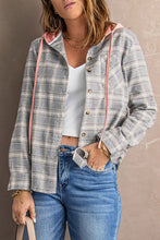 Load image into Gallery viewer, Plaid Drawstring Hooded Shirt Jacket