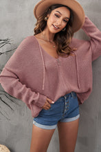 Load image into Gallery viewer, Zipper V-Neck Dropped Sleeve Hooded Solid Sweater