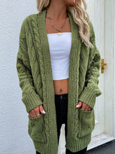 Load image into Gallery viewer, Woven Right Cable-Knit Open Front Cardigan with Front Pockets