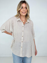 Load image into Gallery viewer, Zenana "Lucky Stripes" Oversized Striped Short Sleeve Button-Up Shirt