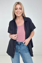 Load image into Gallery viewer, Zenana "April" Gauze Button Down Raw Edge Short Sleeve Top