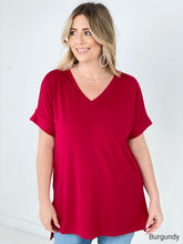 Load image into Gallery viewer, Zenana "Luxe" Rolled Sleeve Side Slit Hi-Low Hem Top