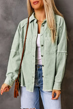 Load image into Gallery viewer, Green Frayed Boyfriend Corduroy Shacket